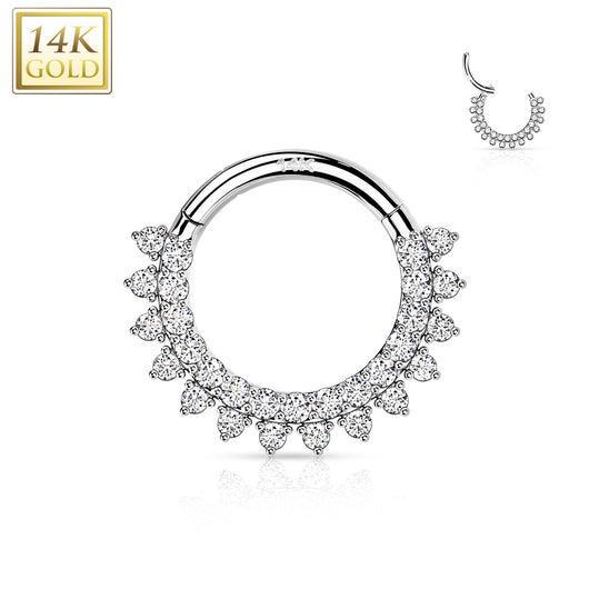 14K Solid Gold CZ set Hinged Segment Hoop Ring Nose Septum Daith