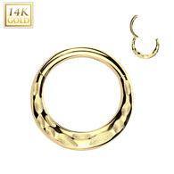 14K Solid Gold Forward Facing Hammered Hinged Segment Hoop Ring