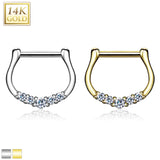 14K Solid Gold Five CZ Nose Ring Septum Clicker Daith