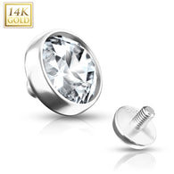 14K Solid White Gold Flat Dome CZ Dermal Anchor Top