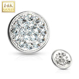 14K Solid Gold 6 mm CZ Paved Flat Dome Dermal Anchor Top
