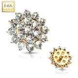 14K Solid Gold 8mm CZ Paved Flower Dermal Anchor Top