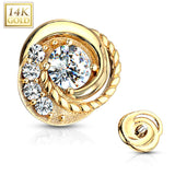 14K Solid Gold CZ Center Swirl With Accented 6mm Dermal Anchor Top