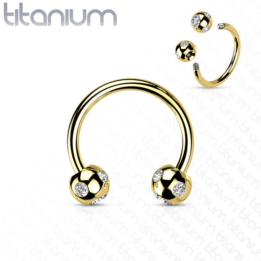 5-Gem Paved Balls Horseshoe Circular Barbells for Nipple Septum Ear