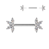 Pair Threadless Nipple Barbell Ring With Marquise CZ Fan
