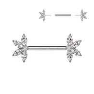 Pair Threadless Nipple Barbell Ring With Marquise CZ Fan