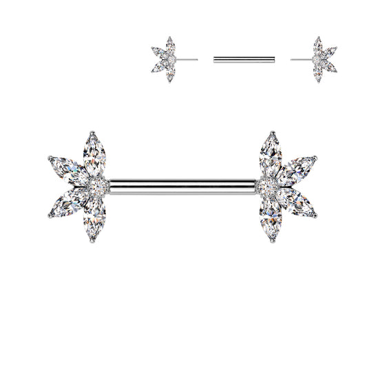 Pair Threadless Nipple Barbell Ring With Marquise CZ Fan