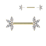 Pair Threadless Nipple Barbell Ring With Marquise CZ Fan