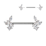 Pair Threadless Nipple Barbell Ring With CZ Cluster