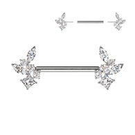 Pair Threadless Nipple Barbell Ring With CZ Cluster