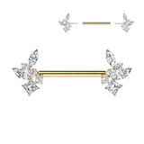 Pair Threadless Nipple Barbell Ring With CZ Cluster