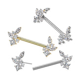 Pair Threadless Nipple Barbell Ring With CZ Cluster
