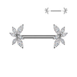 Pair Threadless Nipple Barbell Ring With CZ Vine