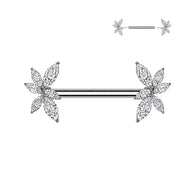 Pair Threadless Nipple Barbell Ring With CZ Vine
