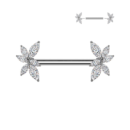 Pair Threadless Nipple Barbell Ring With CZ Vine