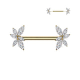 Pair Threadless Nipple Barbell Ring With CZ Vine