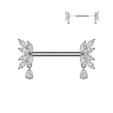 Pair Threadless Nipple Barbell Ring With Teardrop CZ Dangle