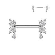 Pair Threadless Nipple Barbell Ring With Teardrop CZ Dangle