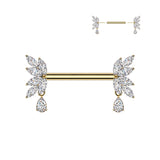 Pair Threadless Nipple Barbell Ring With Teardrop CZ Dangle
