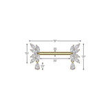 Pair Threadless Nipple Barbell Ring With Teardrop CZ Dangle