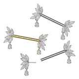 Pair Threadless Nipple Barbell Ring With Teardrop CZ Dangle
