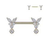 Pair Threadless Nipple Barbell Ring With Butterfly CZ Dangle