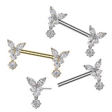 Pair Threadless Nipple Barbell Ring With Butterfly CZ Dangle