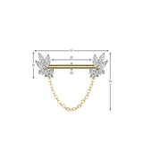 Pair Threadless Nipple Barbell Ring With Marquise CZ Chain Dangle