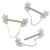 Pair Threadless Nipple Barbell Ring With Marquise CZ Chain Dangle