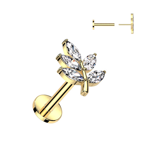Leaf CZ Top Threadless Push In Labret Tragus Snug Ear Cartilage Helix