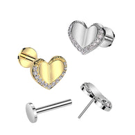 Threadless Push In Heart CZ Top Labret Tragus Snug Ear Cartilage Helix