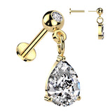 Pear CZ Dangle Threadless Push In Labret Tragus Snug Ear Cartilage Helix