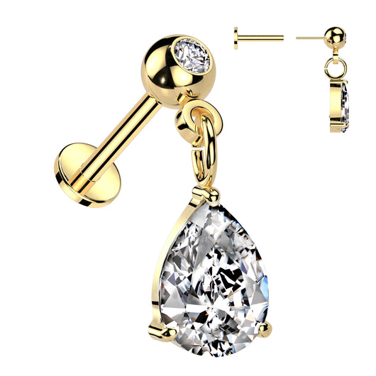 Pear CZ Dangle Threadless Push In Labret Tragus Snug Ear Cartilage Helix