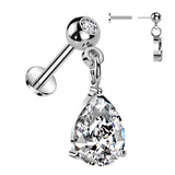 Pear CZ Dangle Threadless Push In Labret Tragus Snug Ear Cartilage Helix