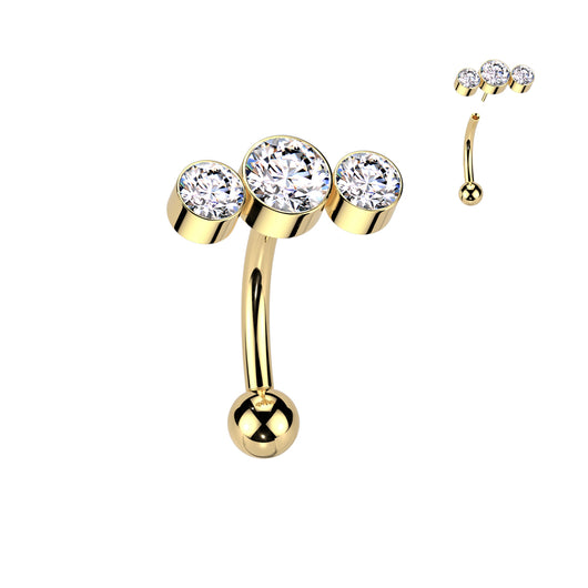 Titanium Threadless Eyebrow Curve with 3 CZ & Opal Top