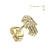 1 Pc Implant Titanium Hamsa Pave CZ Threadless Earring Stud