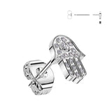1 Pc Implant Titanium Hamsa Pave CZ Threadless Earring Stud