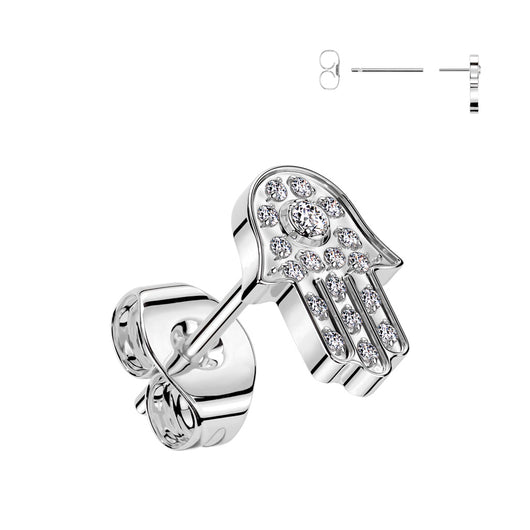 1 Pc Implant Titanium Hamsa Pave CZ Threadless Earring Stud