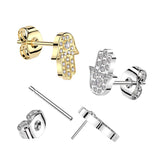 1 Pc Implant Titanium Hamsa Pave CZ Threadless Earring Stud