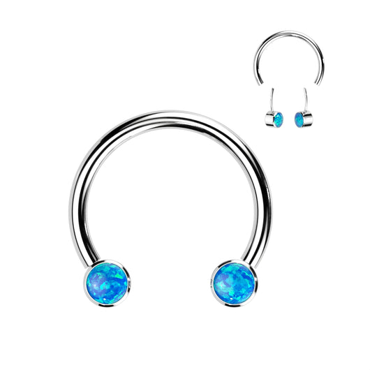 Implant Titanium Facing Bezel Set Opal Horseshoe Circular Barbells