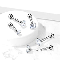 Titanium Threadless Push-In Prong Set CZ Cartilage Barbell