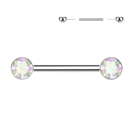 Pair Titanium Threadless Push in Nipple Barbell with CZ