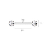 Pair Titanium Threadless Push in Nipple Barbell with CZ