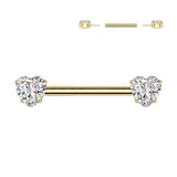 Pair Titanium Threadless Push In Nipple Barbell With Heart CZ Round End