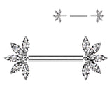 Pair Titanium Threadless Push In Marquise CZ Nipple Barbell