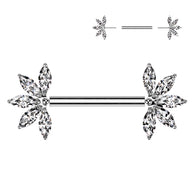 Pair Titanium Threadless Push In Marquise CZ Nipple Barbell