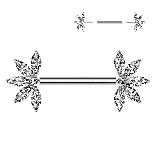 Pair Titanium Threadless Push In Marquise CZ Nipple Barbell