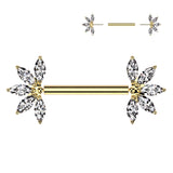 Pair Titanium Threadless Push In Marquise CZ Nipple Barbell