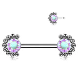 Pair Titanium Threadless Push in Nipple Barbell with Opal & CZ Ball