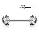 Pair Titanium Threadless Push in Nipple Barbell with Opal & CZ Ball